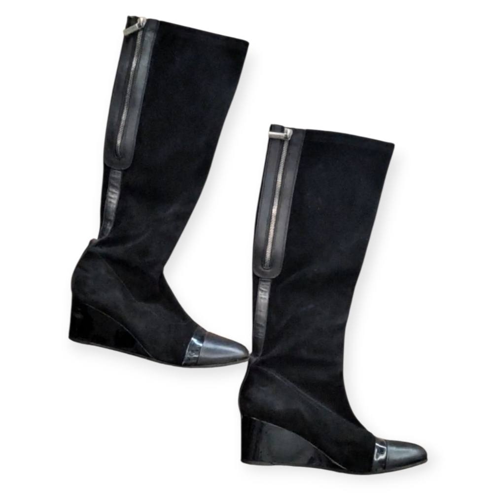 Aquatalia Black Suede Boots with Leather Toe